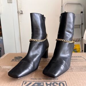 St. John Black Ankle Boots with Gold Chain